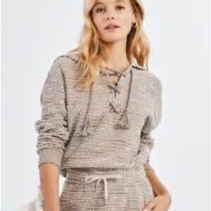 Something Navy Textured Lace Up Hoodie